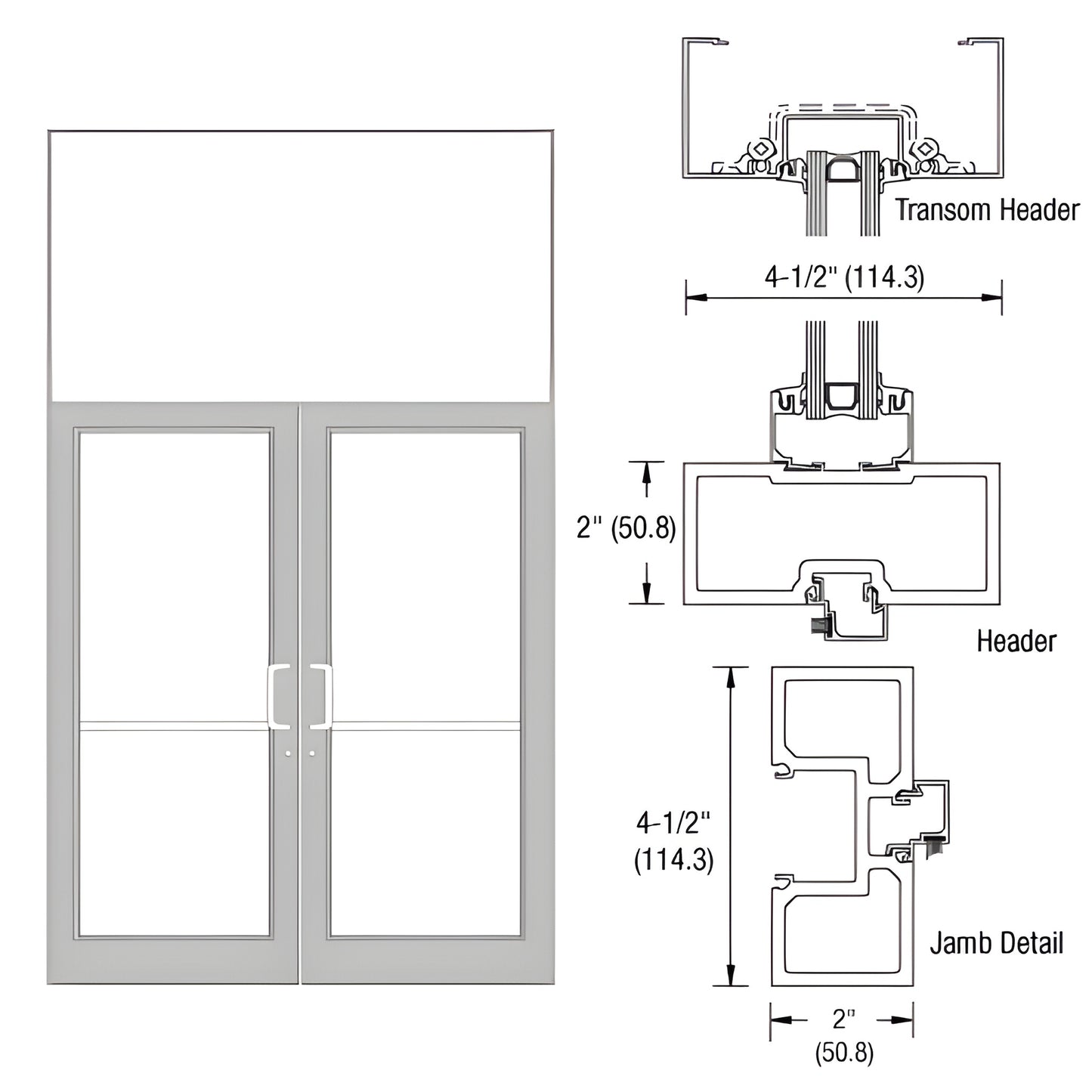 Clear anodized aluminum transom frame with double 72 84 glass doors and transom; 2" 41 2" profile, SKU FD62511