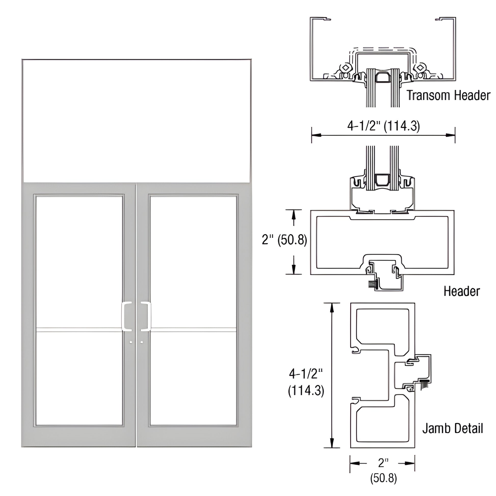 Clear anodized aluminum transom frame with double 72 84 glass doors and transom; 2" 41 2" profile, SKU FD62511