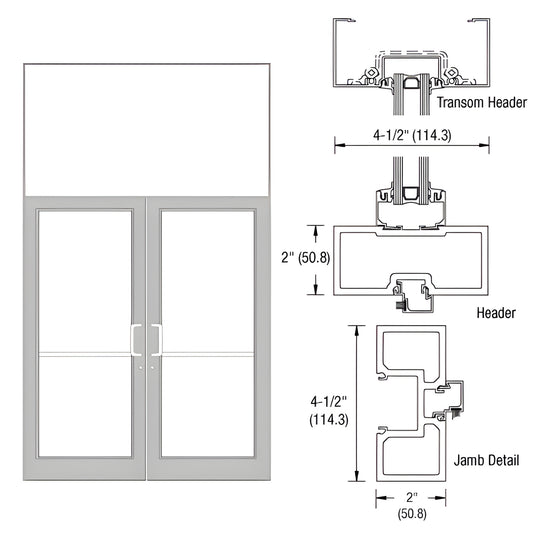 Clear anodized aluminum transom frame with double 72 84 glass doors and transom; 2" 41 2" profile, SKU FD62511