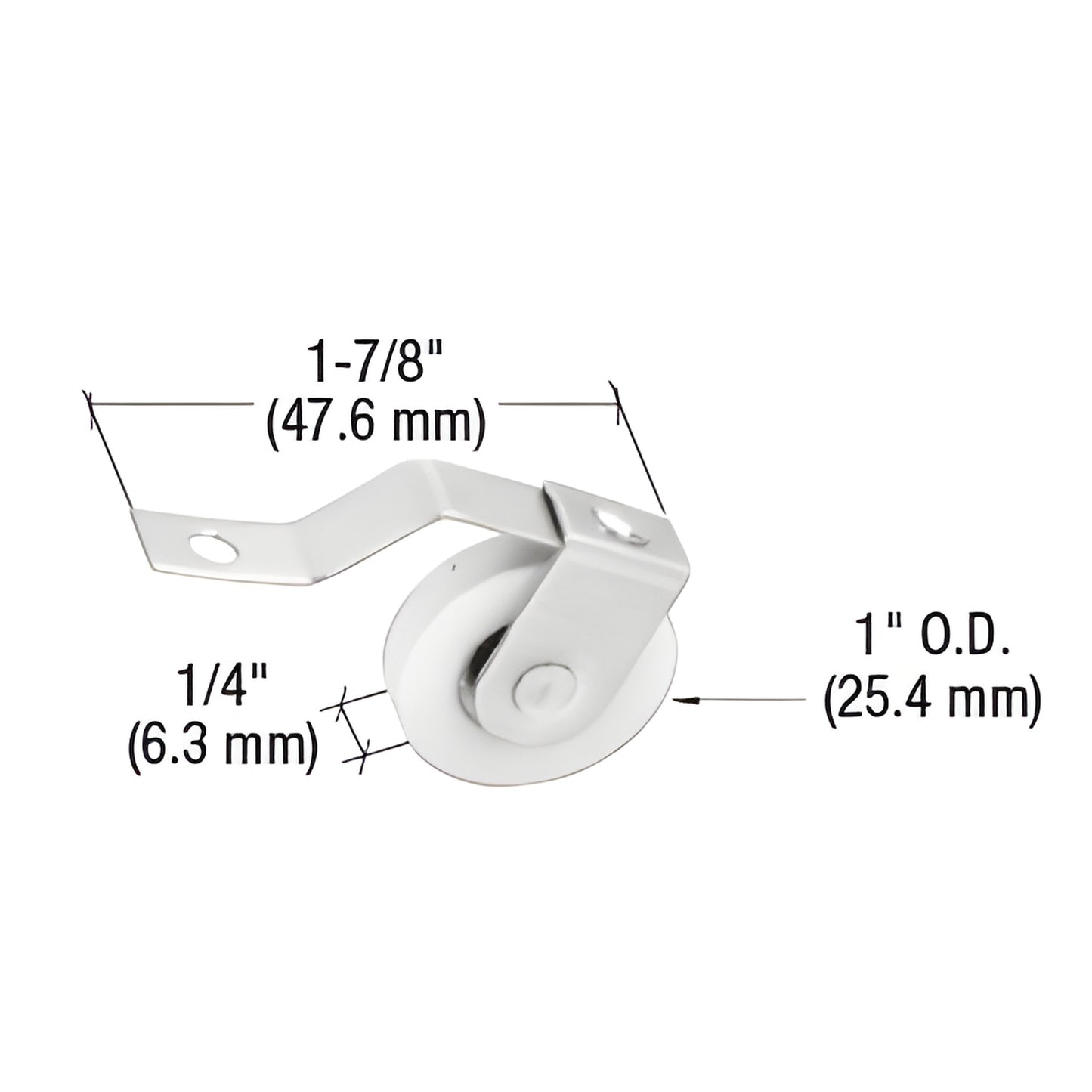 B687 - nylon concave screen door roller with metal spring bracket, 1 in OD 1/4 in wide, 1-7/8 in spring.