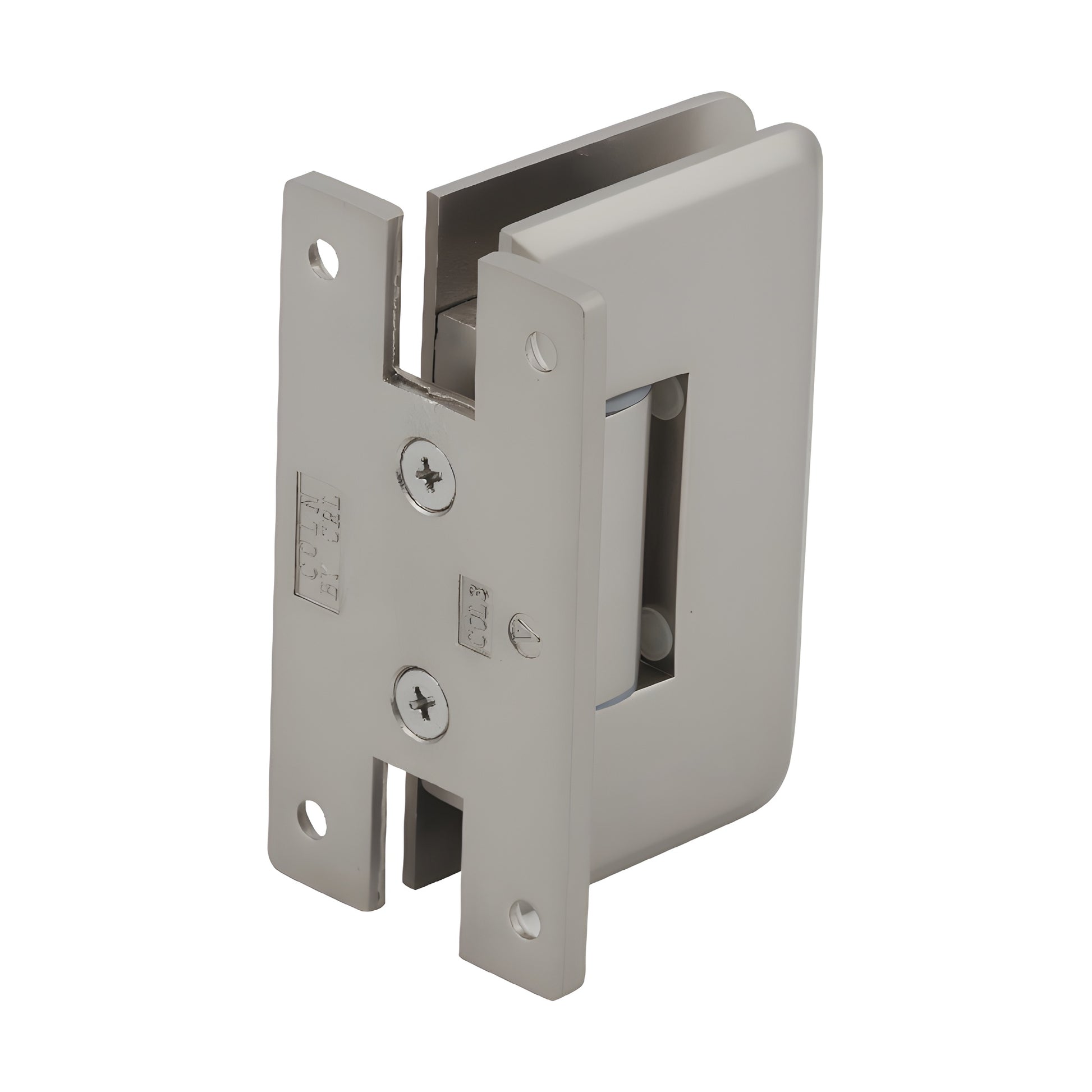 Satin nickel adjustable brass shower door hinge for 3/8-1/2 in (10-12 mm) glass, Cologne series, SKU C0L337SN