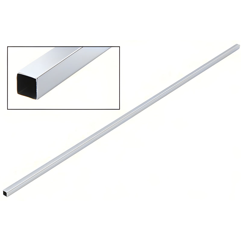 Polished chrome 59 in square support bar for frameless glass shower enclosures, brass tubing - SKU SQ59CH