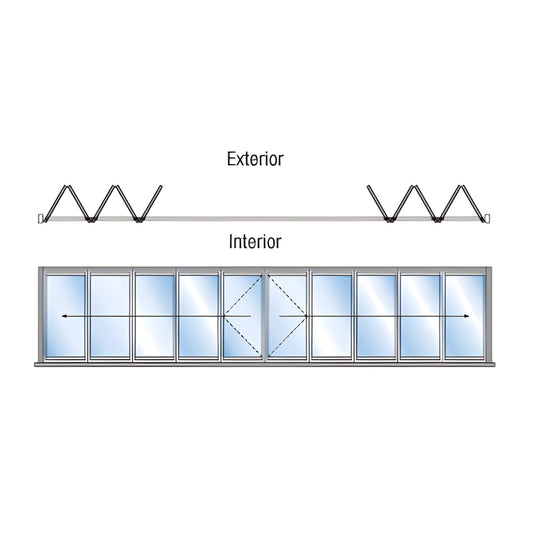 Monterey 10 panel aluminum bi fold glass wall, 5+5 biparting, black bronze anodized finish, exterior swing (SKU M5B55R0DUL)