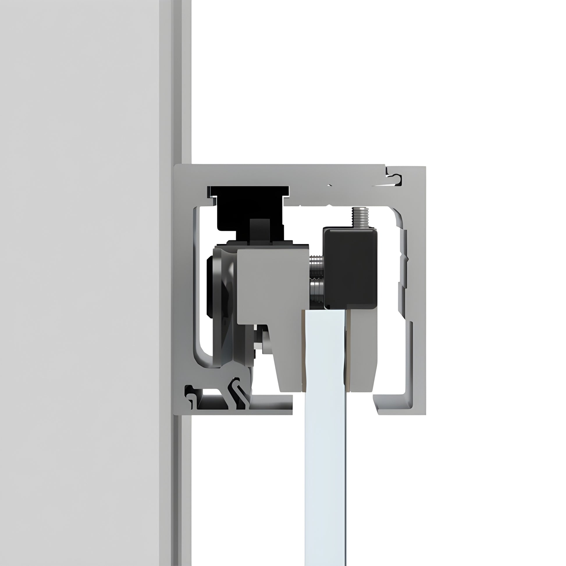 Satin anodized CRL695 commercial sliding door kit - 118in track with top-mounted rollers and 3/8-1/2in tempered glass