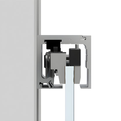 Satin anodized CRL695 commercial sliding door kit - 118in track with top-mounted rollers and 3/8-1/2in tempered glass