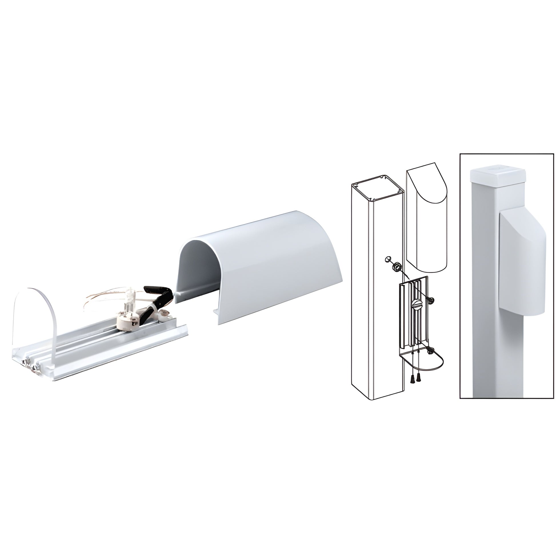 ACH1M aluminum low-voltage hooded post light, mill finish - includes backer, socket and 10W bulb.
