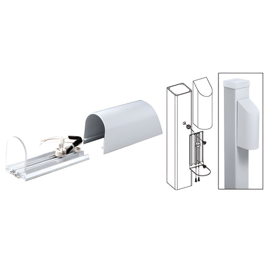 ACH1M aluminum low-voltage hooded post light, mill finish - includes backer, socket and 10W bulb.