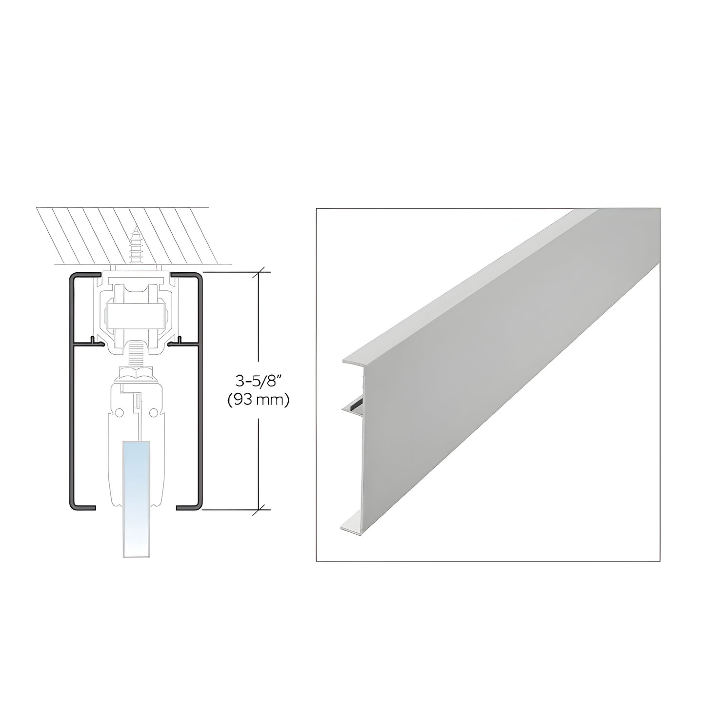 CRL3942A satin anodized aluminum 118" (3 m) top track cover for sliding glass doors, hides clamps and rollers.