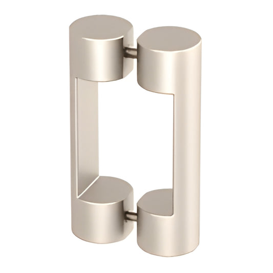 Brushed stainless steel Beretta pull handle for 3/8-1/2" tempered glass doors, 8" center-to-center (SKU BS8X8BS)