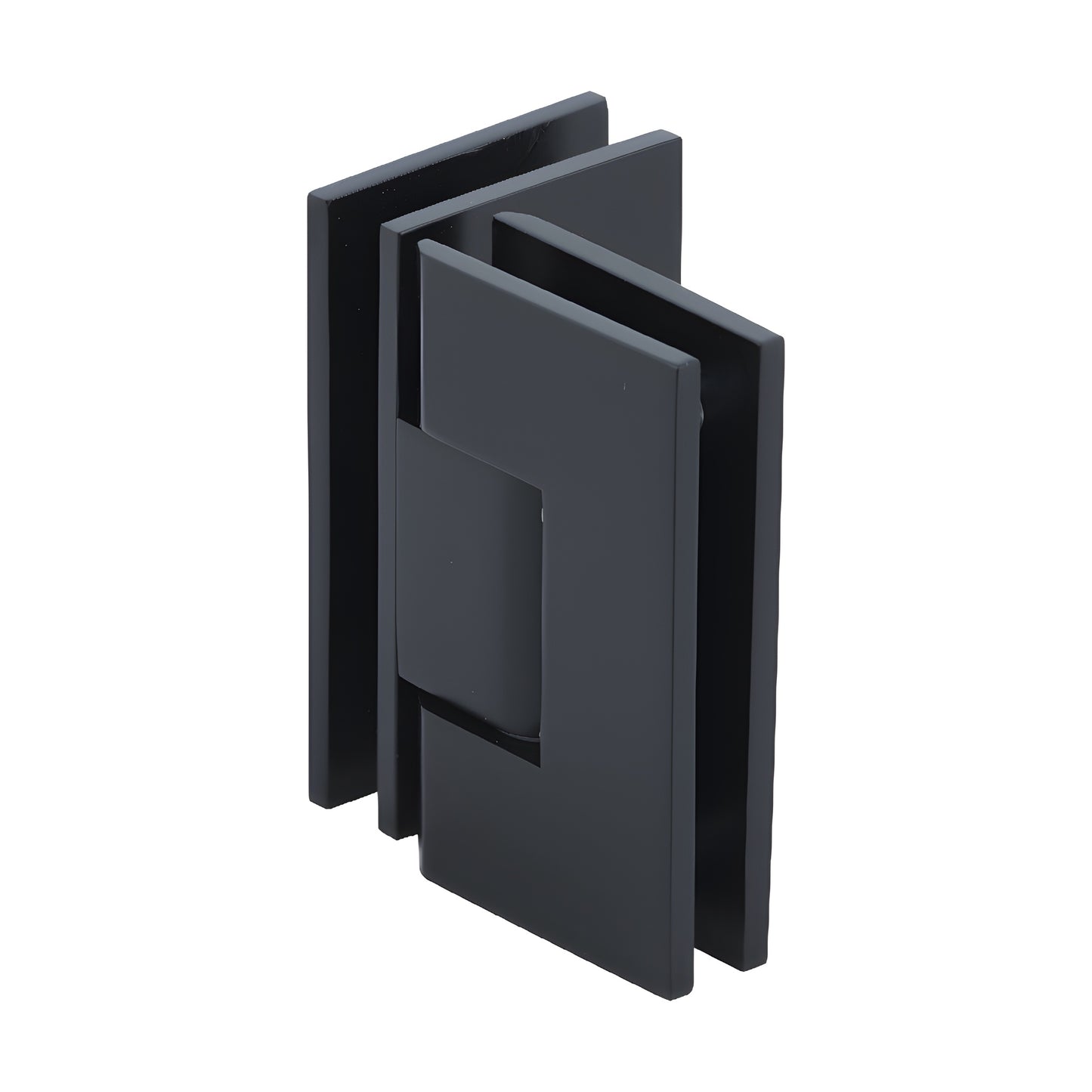 Matte black square glass-to-glass shower hinge for 3/8-1/2" glass, Vienna series (SKU V1E092MBL)