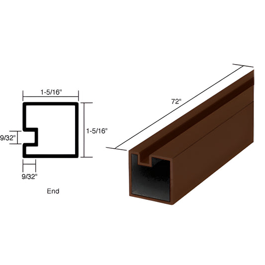 Sculptured Series aluminum partition end post, dark bronze, 72" long, 1-5/16" square, fits 7/32-1/4" glass.