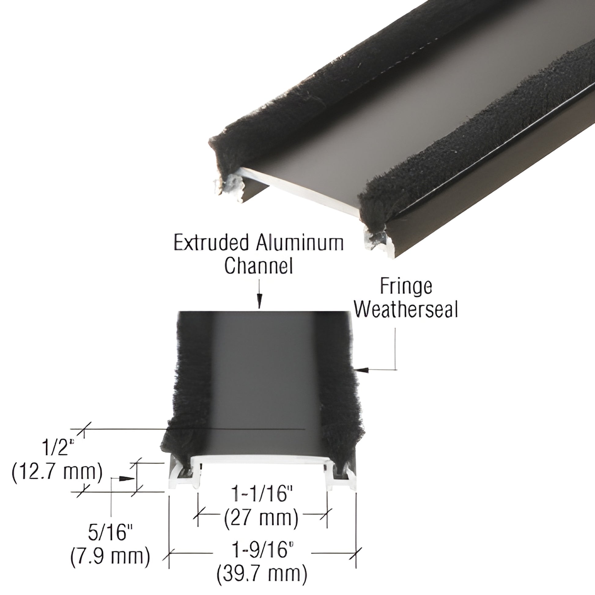 HP35722 black bronze adjustable aluminum astragal with extruded channel and dual fringe weatherseal for U.S. Aluminum doors.