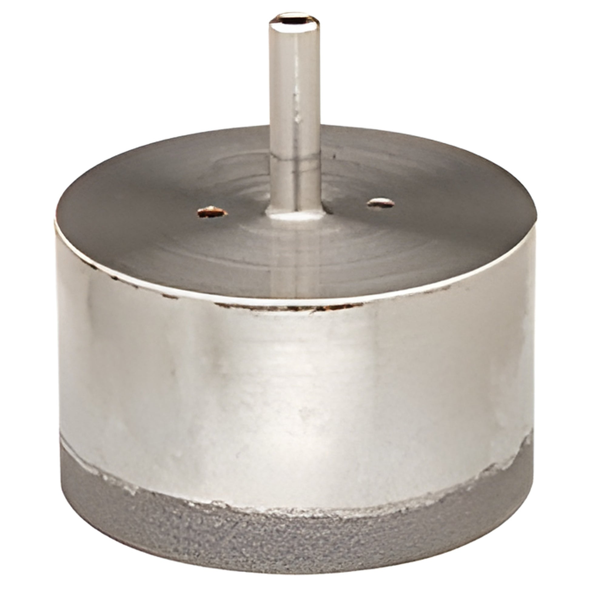 DCD312 electro-formed diamond drill bit for flat plate glass, 3-1/2 in dia, thin-walled with 3/8 in straight shank.