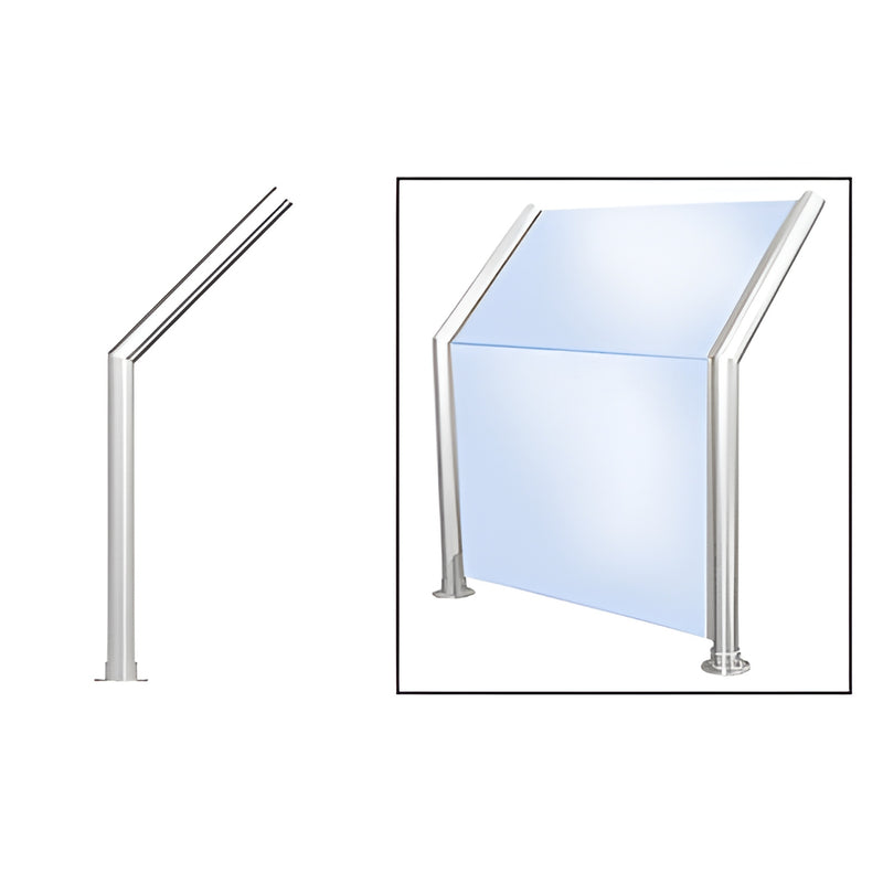 SG5101PS polished stainless steel slant-front sneeze guard post and frame, 1-1/2" tubing, angled glass support