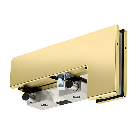 PH40PKRPB polished brass glass door patch fitting with PK stop/strike for 3/8-1/2" tempered sidelite