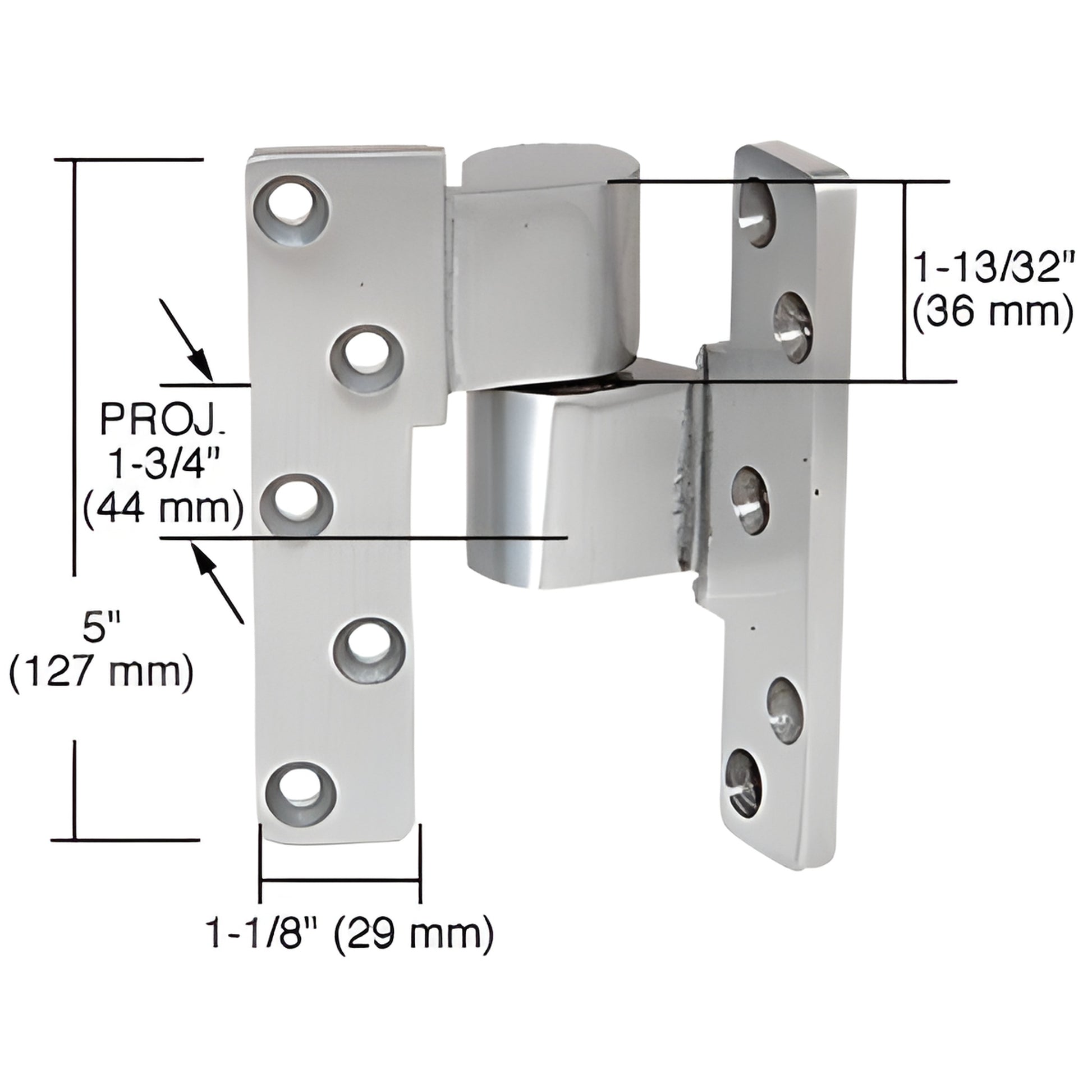 Aluminum right-hand intermediate pivot SKU 41J190R628 for storefront doors, 1-3/4" proj, 5" high, 5/8" vertical adj.