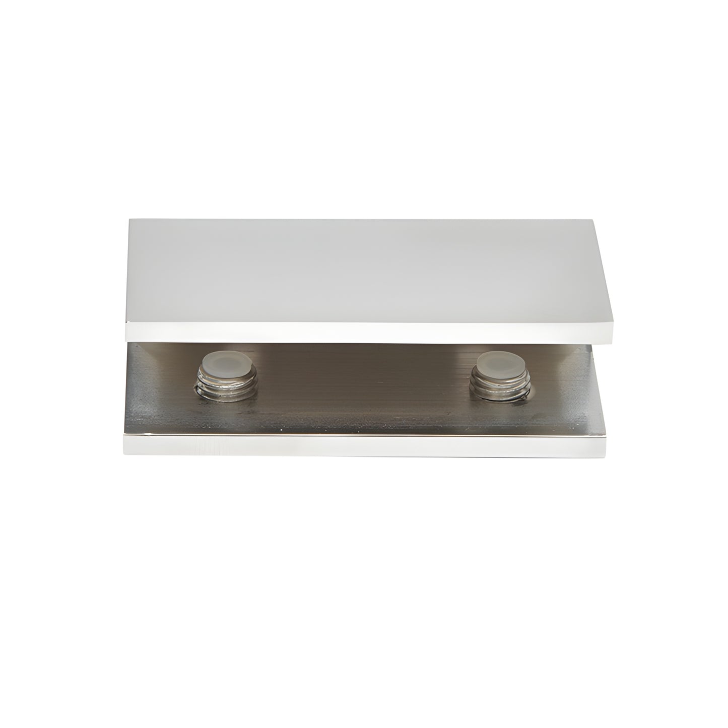 NDC12CH polished chrome no-drill brass fixed panel clamp with cover plate, clear gasket and two mounting screws.