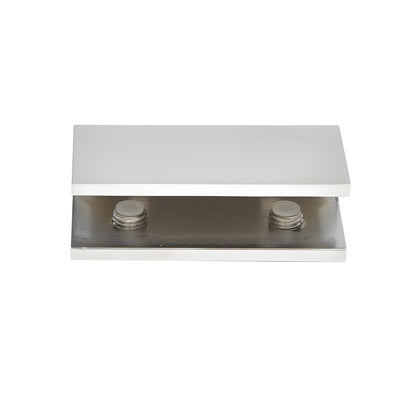 Polished chrome no-drill fixed panel clamp kit (NDC4CH) with brass clamp, clear gasket cover and two mounting screws.