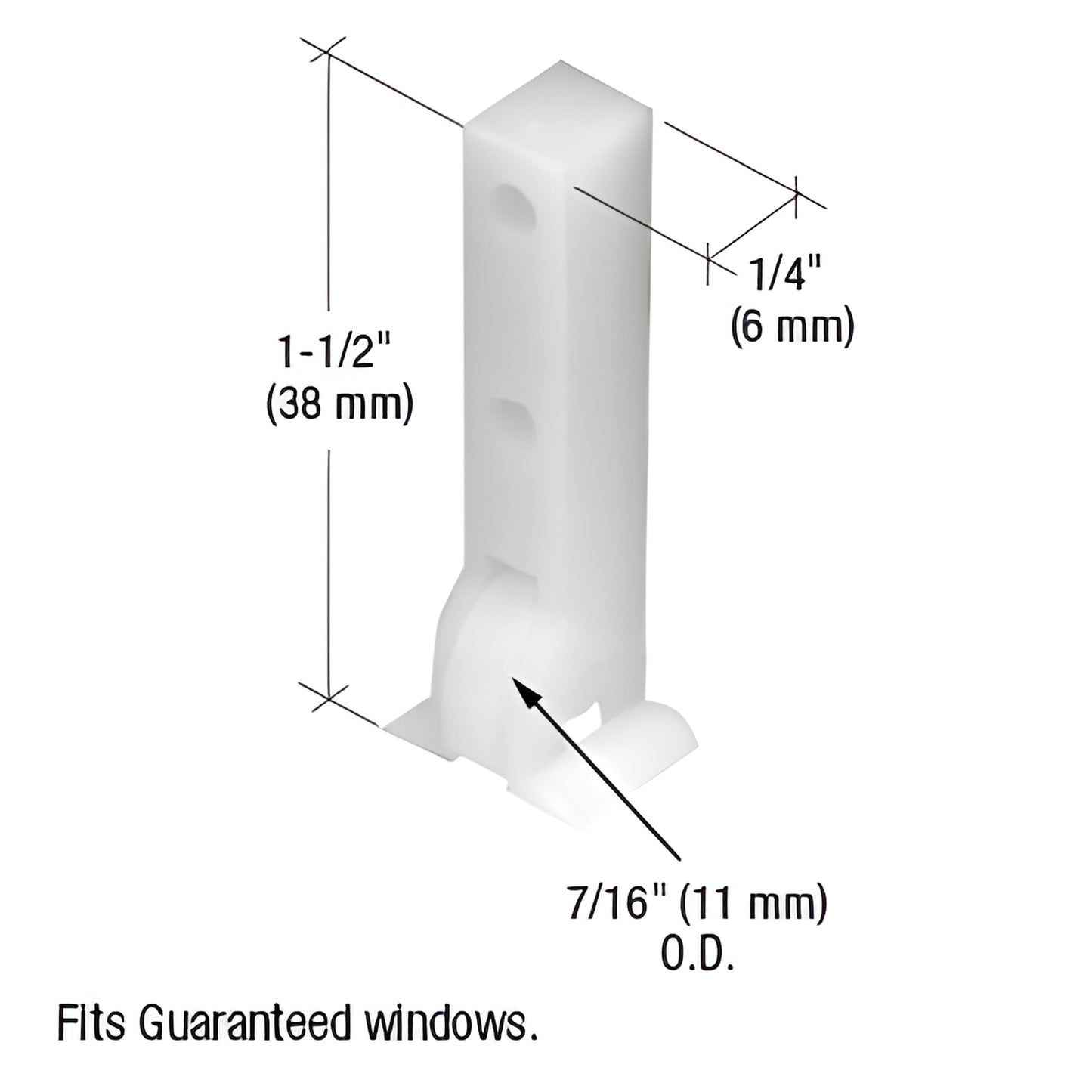 CRL G3004 white nylon window roller assembly, 1-1/2" tall 1/4" wide with 7/16" flat roller.