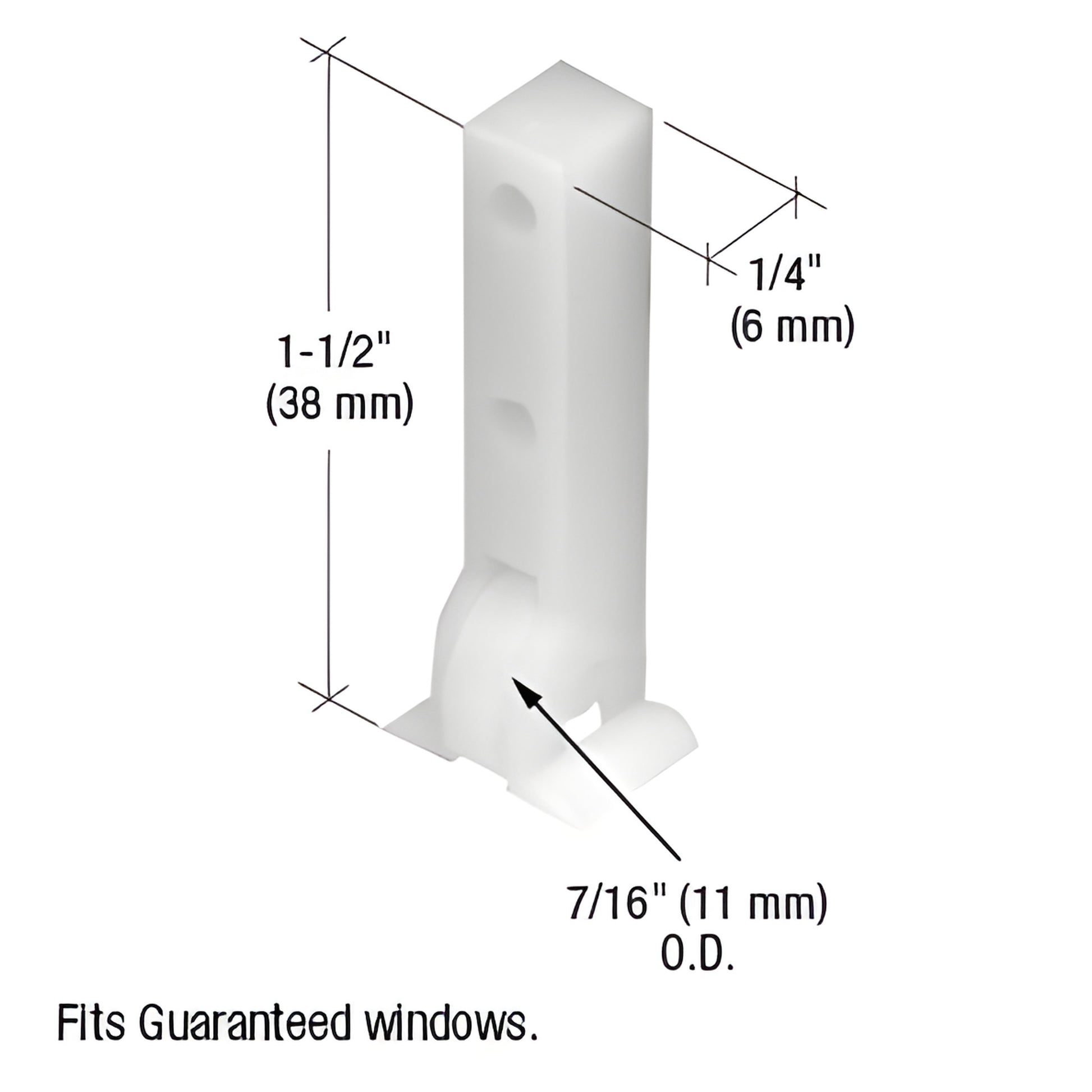 CRL G3004 white nylon window roller assembly, 1-1/2" tall 1/4" wide with 7/16" flat roller.