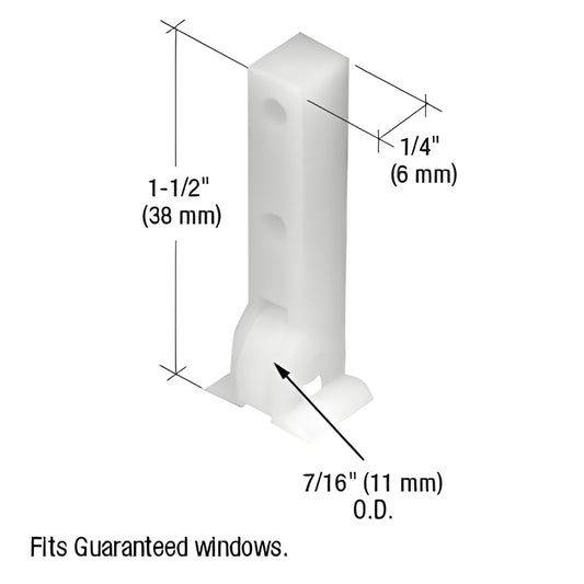 CRL G3004 white nylon window roller assembly, 1-1/2" tall 1/4" wide with 7/16" flat roller.