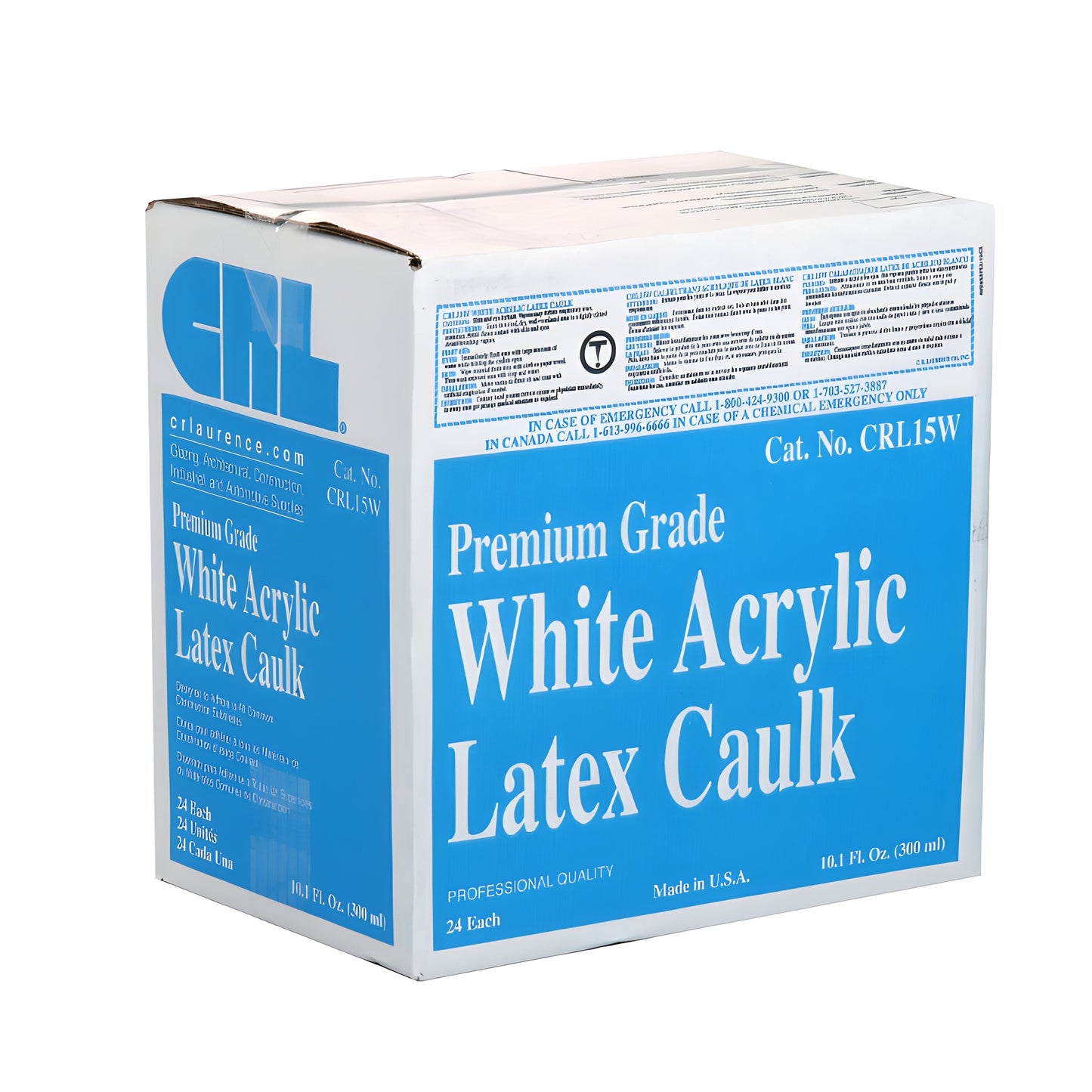 CRL15W white acrylic latex caulk cartridge, 10.1 oz tube with tapered nozzle - paintable interior sealant.