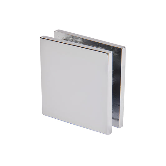 SGCU1CH polished chrome square wall-mount glass clamp for 3/8-1/2" tempered glass, solid brass, notch-in-glass style
