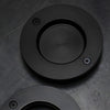 LAT34FPBLS black stainless round flush pull for hole-in-glass doors, 3-1/4 stainless steel recessed handle