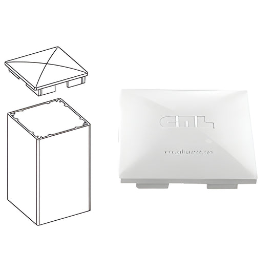 PC4W Sky White aluminum 4x4 pyramid post cap, surface-mount protective cover for deck or fence posts.