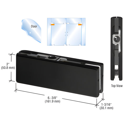 Matte black top gate patch fitting PH20AMBL for 3/8-1/2" glass, 6-3/8" x 2" corner patch with template