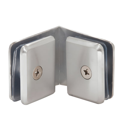 BGC90BCH brushed chrome 90 beveled glass-to-glass clamp, solid brass, for 3/8-1/2 in (10-12 mm) tempered glass