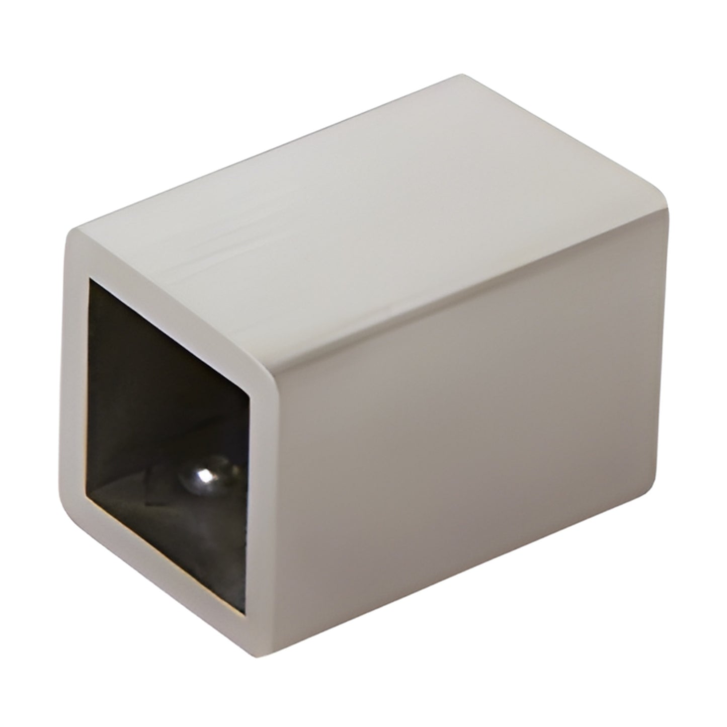 Brushed nickel square support bar end piece SQ46BN, hollow 3/4" square tubing connector.