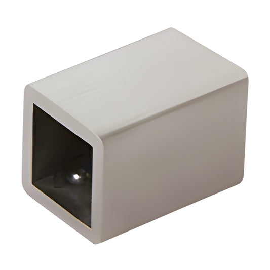 Brushed nickel square support bar end piece SQ46BN, hollow 3/4" square tubing connector.