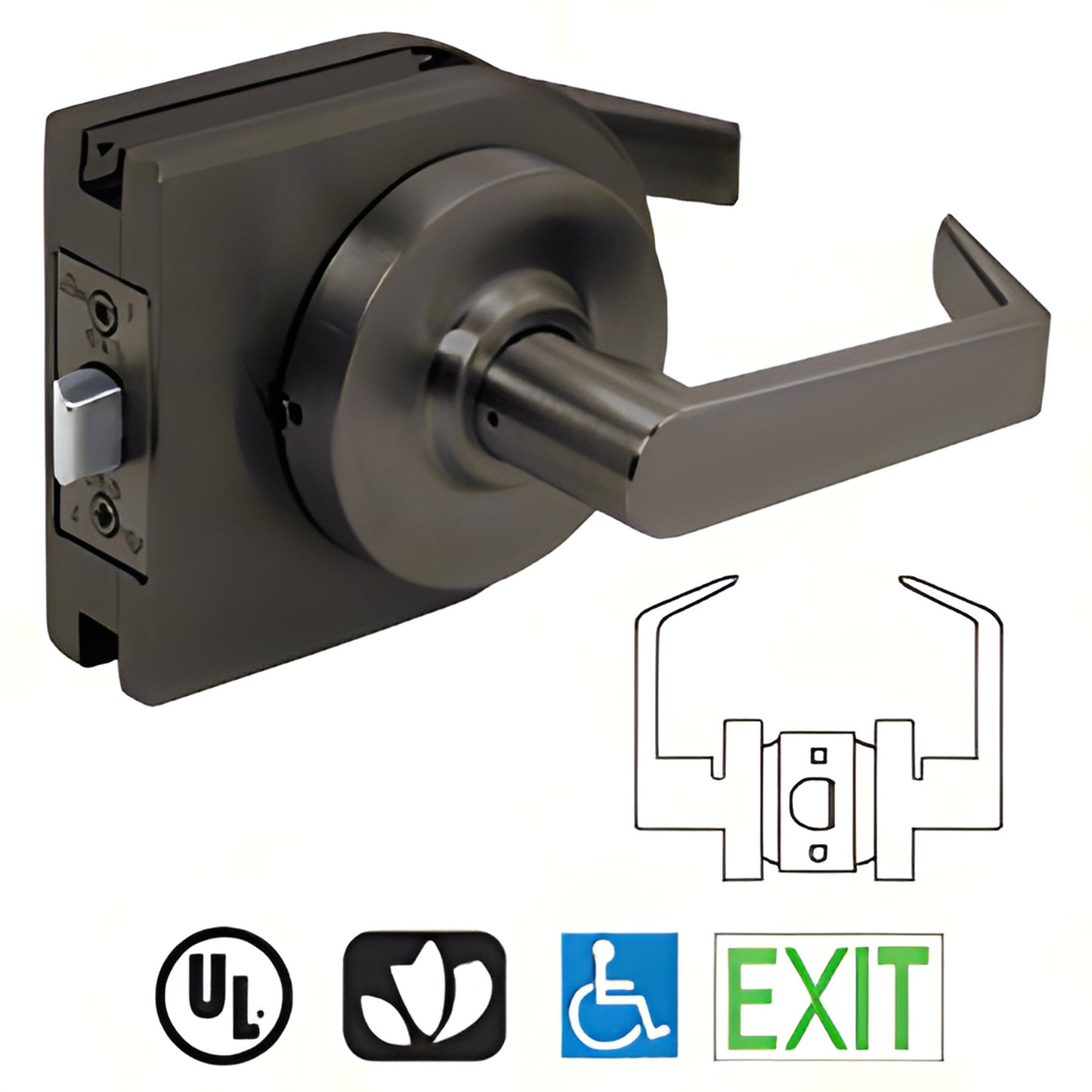 LH10DU black-bronze low-profile lever lock housing for 3/8" or 1/2" glass doors, round cover.