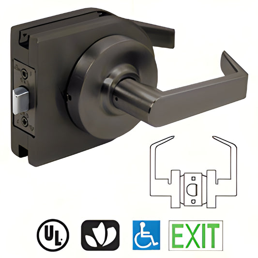 LH10DU black-bronze low-profile lever lock housing for 3/8" or 1/2" glass doors, round cover.