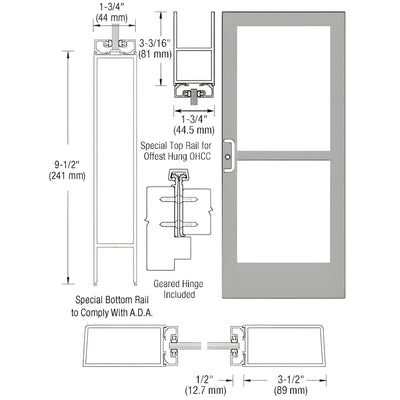 CRL-U.S. Aluminum S400 Med‑Stile Geared Hinge Door, Panic Ready