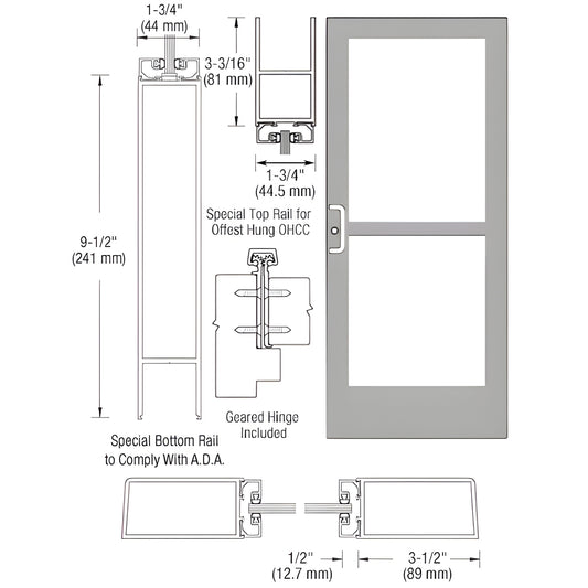 CZ41911 clear anodized commercial medium-stile entrance door with two glass lites and ADA 91 2" bottom rail.