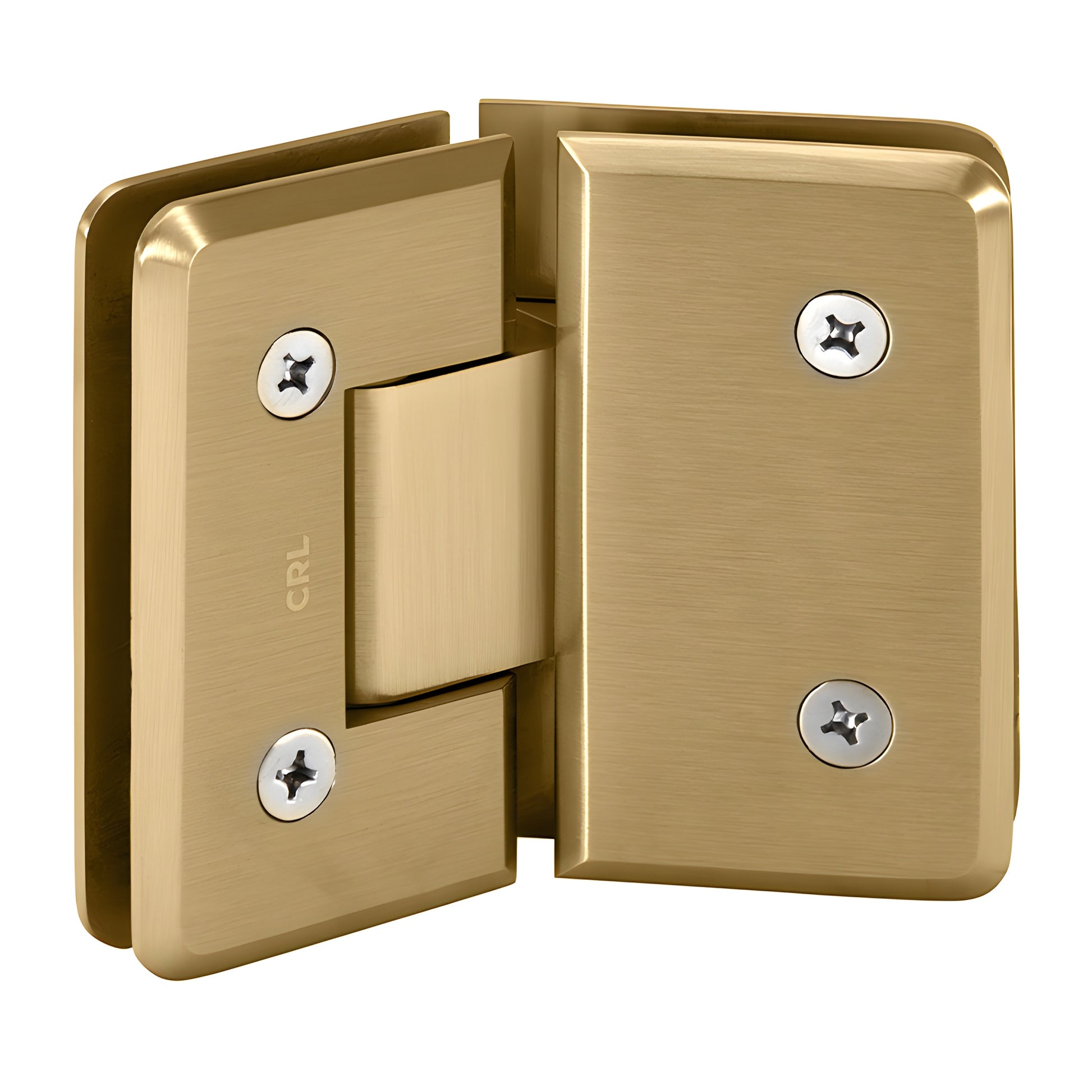 Satin brass beveled 135 glass-to-glass shower hinge, solid brass (SKU C0L045SB)