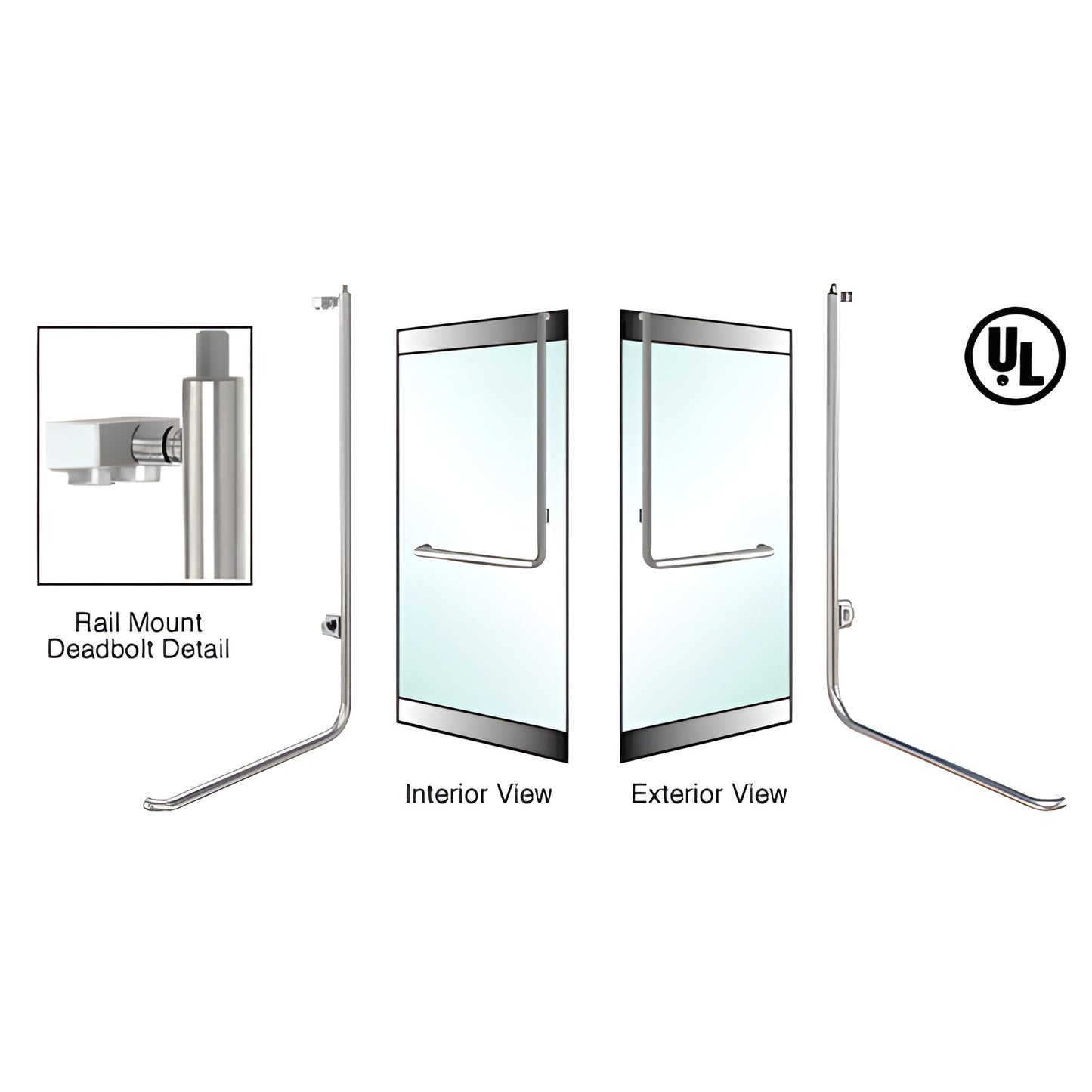 DB100D3R1BS brushed stainless steel 1-1/4" rail-mount deadbolt access handle for 1/2" glass door, right-hand reverse