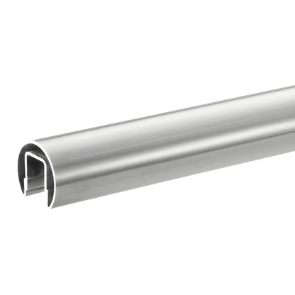 GR20PS polished stainless steel 2" cap rail, bump-formed with internal U channel for 1/2-5/8" glass, 120" stock length