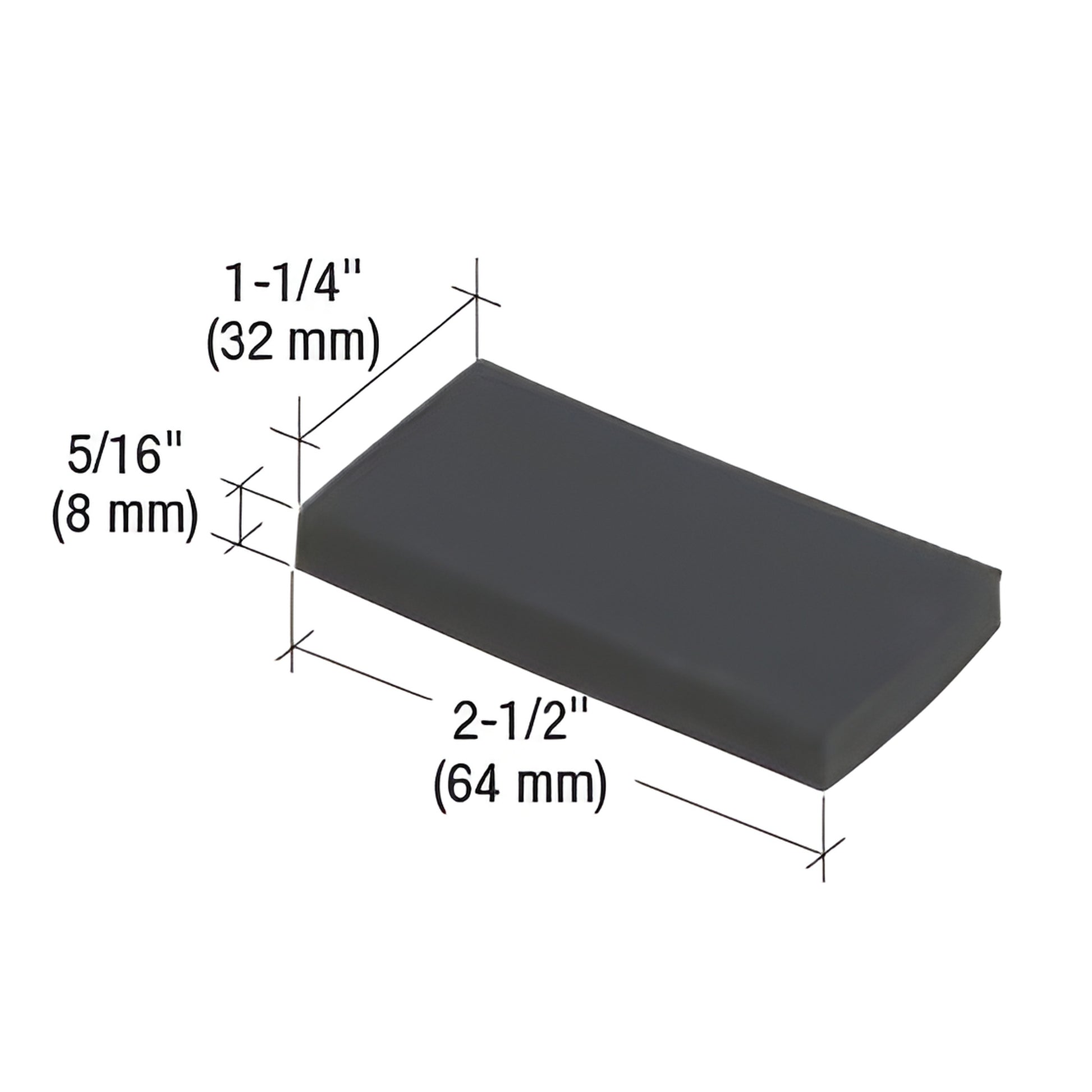 CRL WB701 mill-finish rectangular edge block, 2-1/2" 1-1/4" 5/16", dark gray, for 1" glazing.