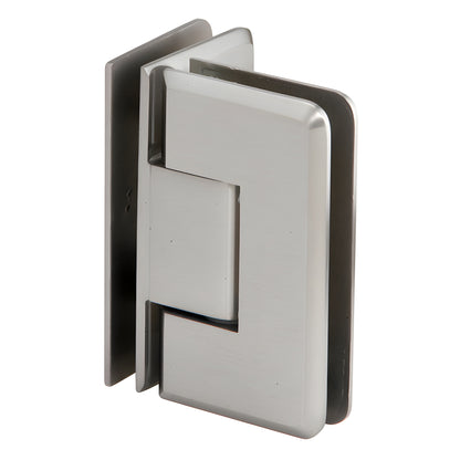 Brushed nickel beveled 90 glass-to-glass shower hinge, solid brass Cologne series (SKU C0L092BN)