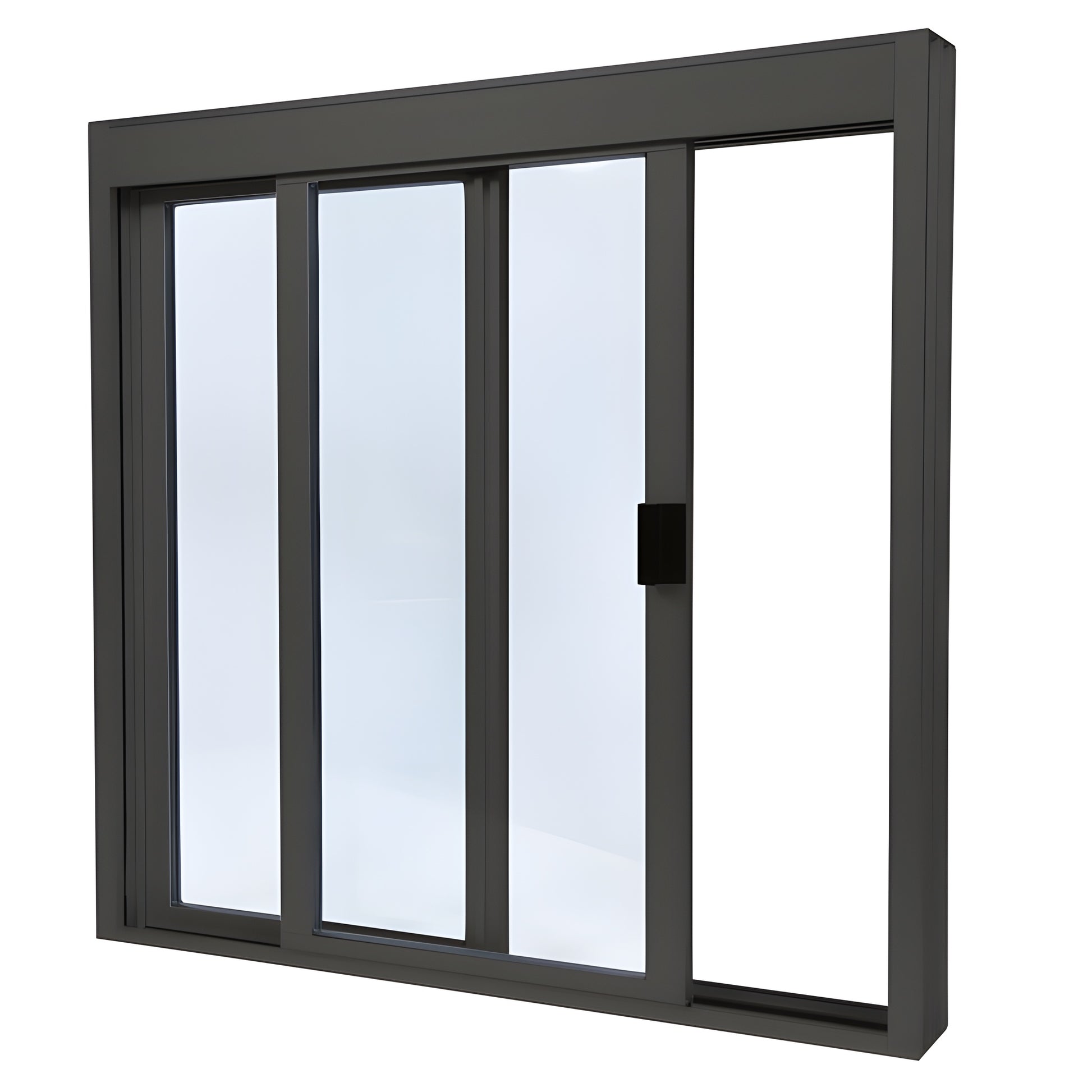 DW36360XGDU Duranodic bronze aluminum sliding service window, 3-panel glazed with 1/4 in tempered glass.