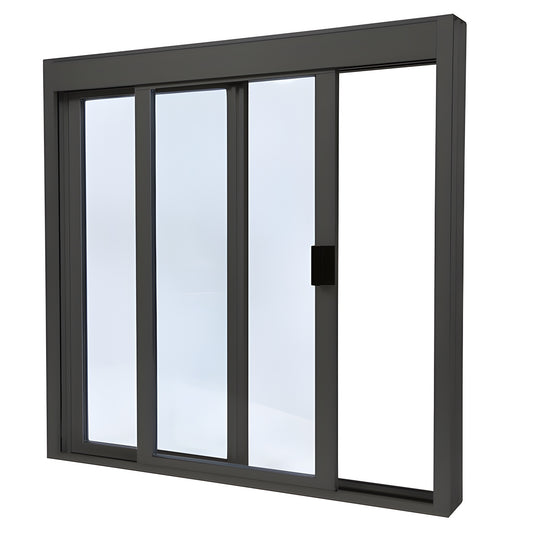 DW36360XGDU Duranodic bronze aluminum sliding service window, 3-panel glazed with 1/4 in tempered glass.