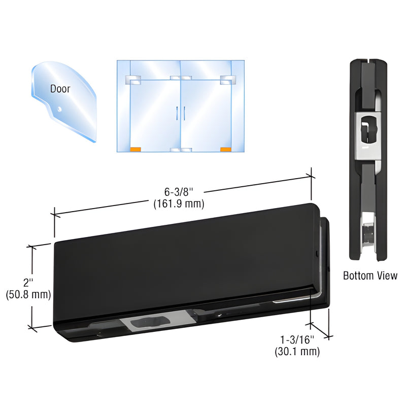 PH10CMBL matte black CRL bottom patch fitting for 3/8-1/2" tempered glass gates, 6-3/8" x 2" profile.