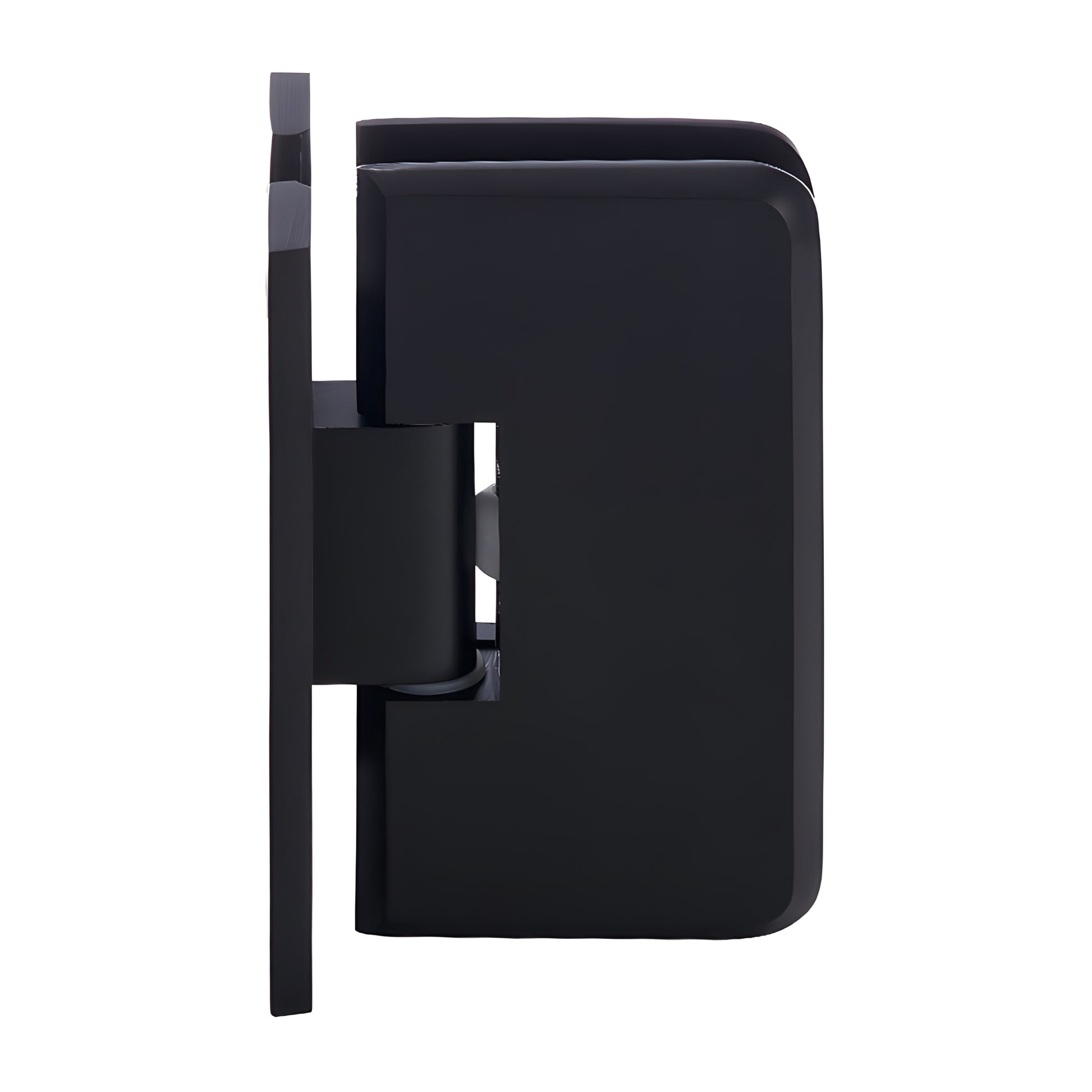 Oil-rubbed bronze brass wall-mount petite shower door hinge with full H back plate, beveled edges.