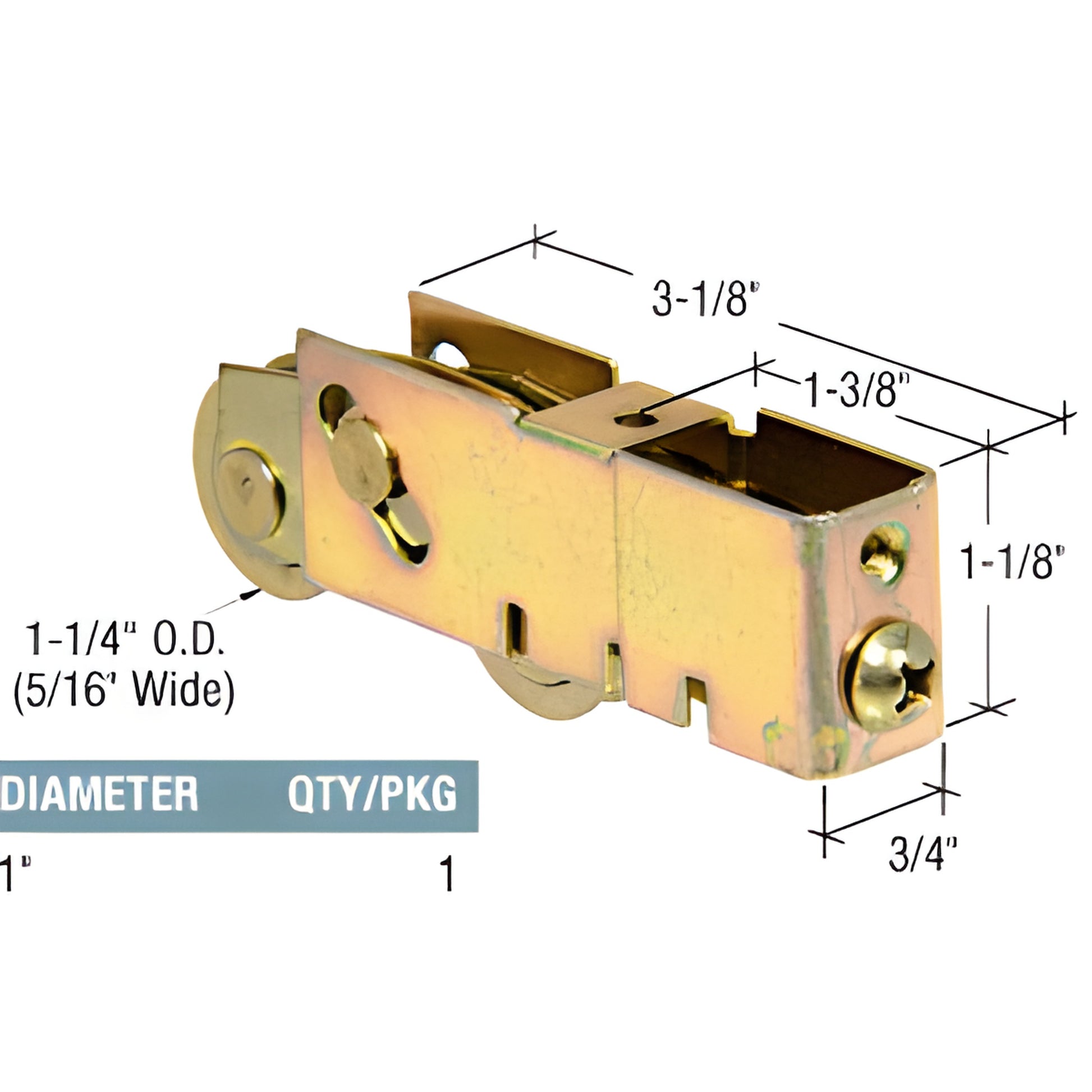 CRL D1983 adjustable steel tandem roller assembly for sliding patio door, 1-1/4" concave steel rollers and adjustable housing