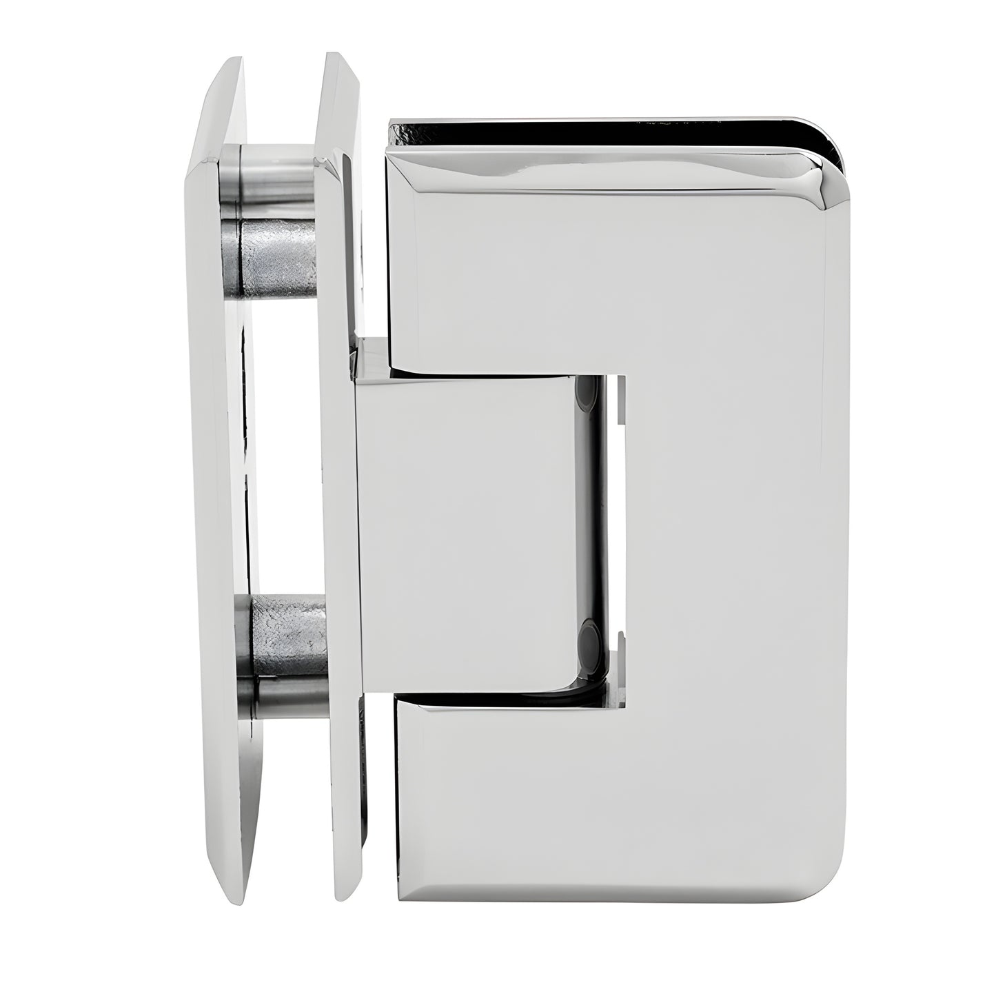 Polished chrome Cologne glass-to-glass shower hinge, beveled brass 90 pivot, fits 10-12 mm glass (SKU C0L092CH)
