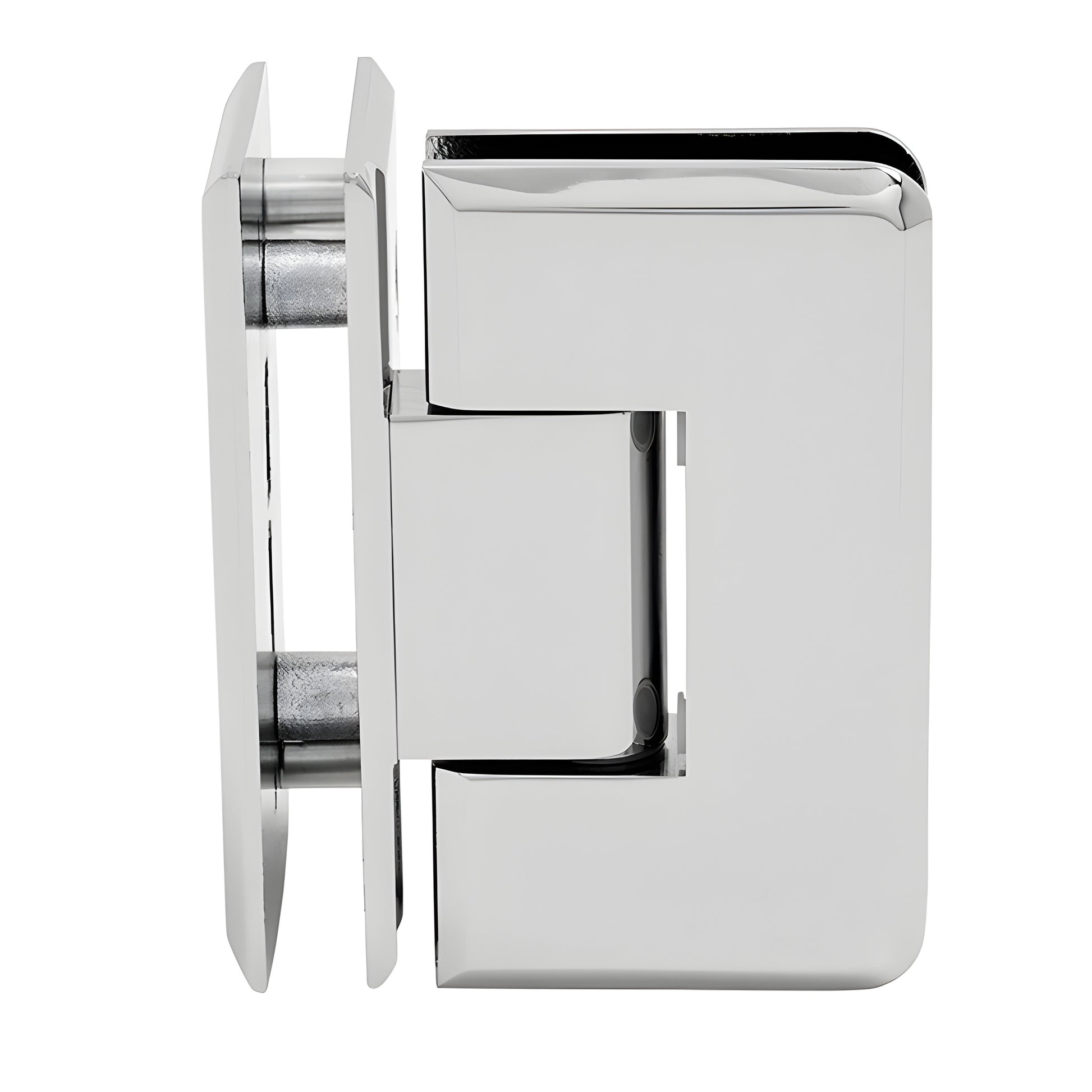 Polished chrome Cologne glass-to-glass shower hinge, beveled brass 90 pivot, fits 10-12 mm glass (SKU C0L092CH)