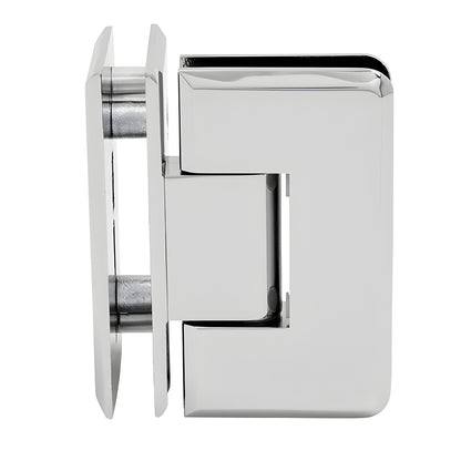 Polished chrome Cologne glass-to-glass shower hinge, beveled brass 90 pivot, fits 10-12 mm glass (SKU C0L092CH)